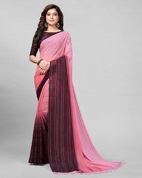 striped silk saree with tassels