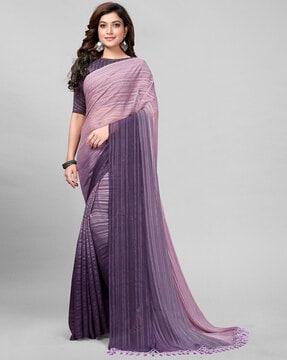 striped silk saree with tassels