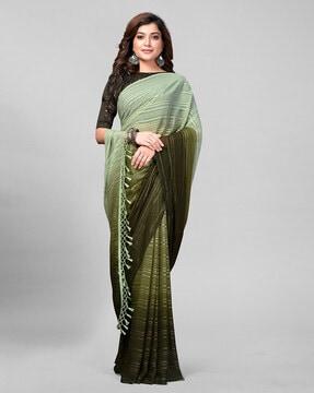 striped silk saree with tassels