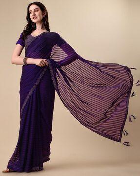 striped silk saree with tassles