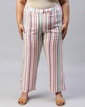 striped single-pleat pants