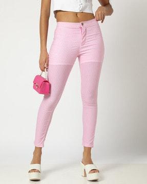 striped skinny fit flat-front trousers