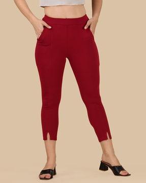 striped skinny fit pants with inner pockets