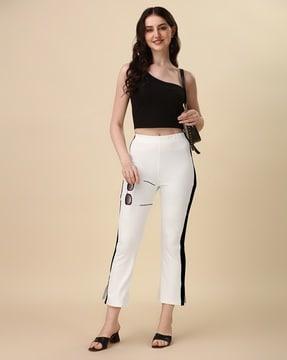 striped skinny fit pants with mid rise waist