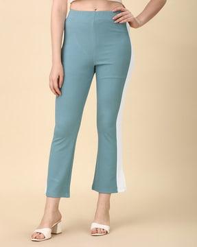 striped skinny fit pants with mid rise waist