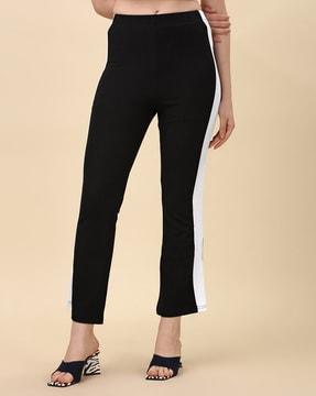 striped skinny fit pants with mid rise waist