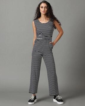 striped sleeveless jumpsuit