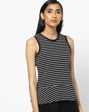 striped sleeveless peplum top