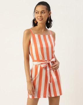 striped sleeveless playsuit with tie-up