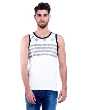 striped sleeveless slim fit t-shirt