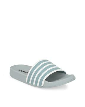 striped slides with branding