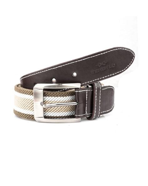 striped slim belt with buckle closure