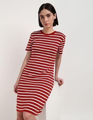 striped slim bodycon dress