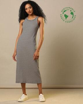 striped slim fit a-line dress