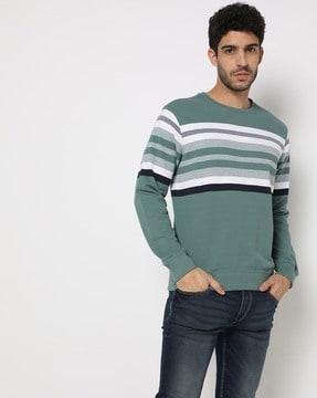 striped slim fit crew-neck sweatshirt