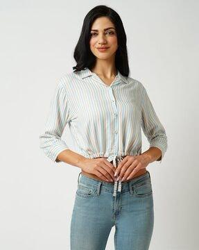 striped slim fit crop shirt