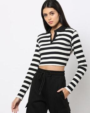 striped slim fit crop top