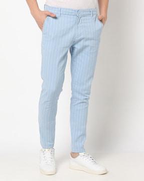 striped slim fit flat-front chinos