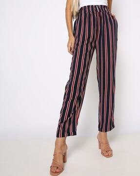 striped slim fit flat-front pants