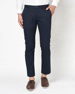 striped slim fit flat-front pants