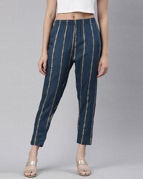 striped slim fit flat-front pants