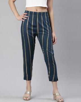 striped slim fit flat-front pants