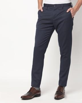 striped slim fit flat-front trousers