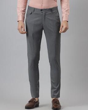 striped slim fit flat-front trousers