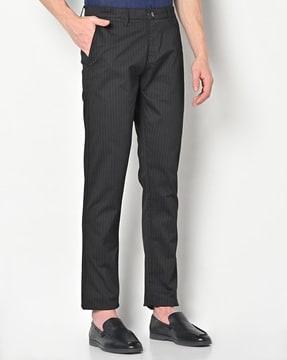 striped slim fit flat front trousers