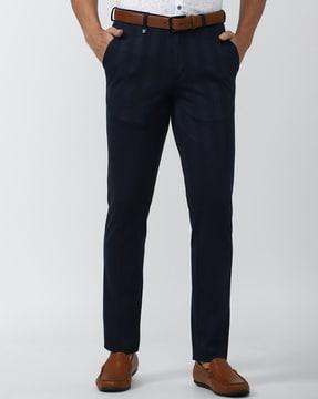 striped slim fit flat-front trousers