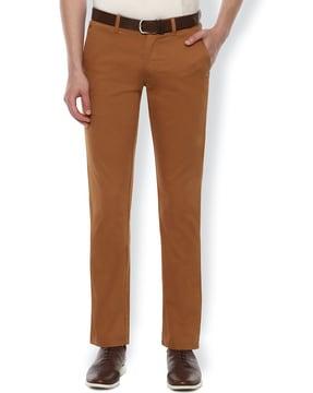 striped slim fit flat-front trousers