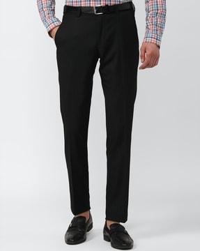 striped slim fit flat-front trousers