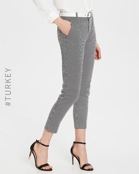 striped slim fit flat-front trousers