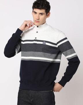 striped slim fit high-neck sweatshirt