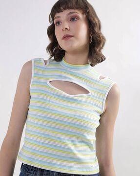 striped slim fit high-neck t-shirt