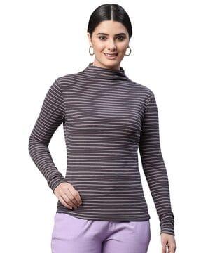 striped slim fit high-neck top