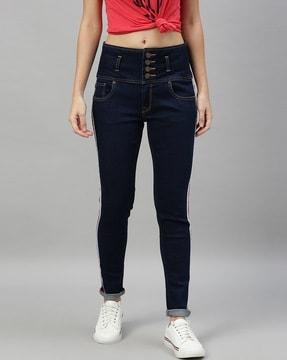 striped slim fit jeans with insert pockets