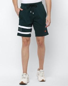 striped slim fit knit shorts with drawstring waist