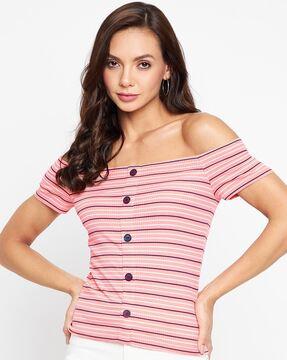 striped slim fit off-shoulder top