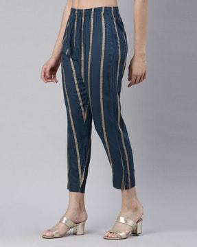 striped slim fit pants with elasticated waistband