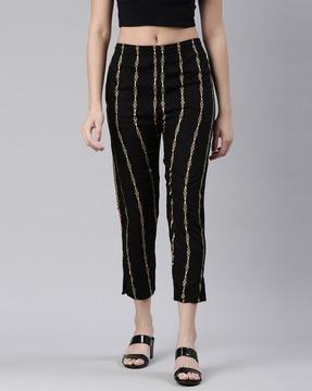 striped slim fit pants with elasticated waistband