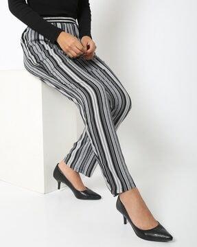 striped slim fit pants with insert pockets