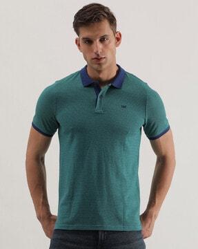 striped slim fit polo t-shirt with collar neck