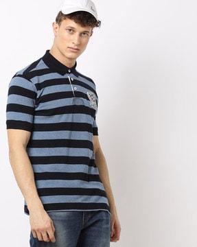 striped slim fit polo t-shirt with crest embroidery