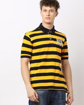 striped slim fit polo t-shirt with crest embroidery