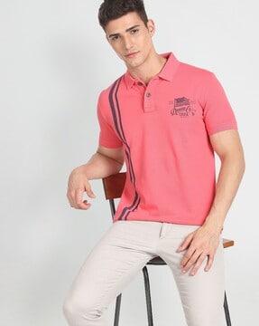 striped slim fit polo t-shirt with logo print