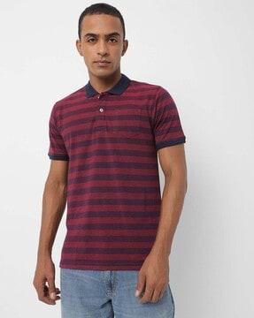 striped slim fit polo t-shirt with patch pocket