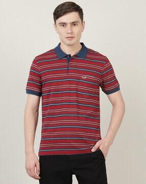 striped slim fit polo t-shirt with patch pocket