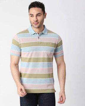 striped slim fit polo t-shirt with patch pocket