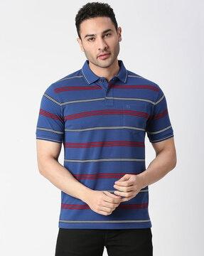 striped slim fit polo t-shirt with patch pocket